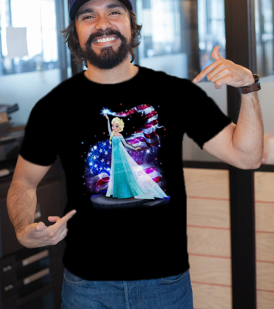 Frozen Elsa Sparkling American Flag Fourth Of July T-Shirt