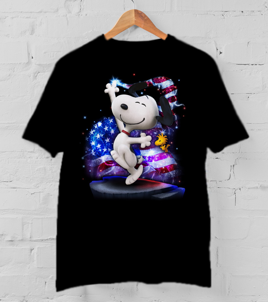 Snoopy Bling July Patriotic Celebration With Woodstock And American Flag T-Shirt