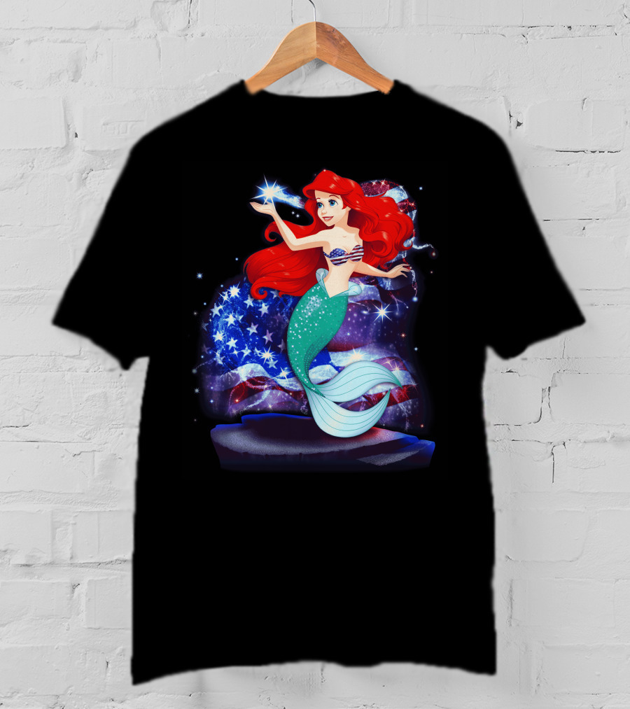 Ariel Bling July Patriotic Starry Mermaid T-Shirt