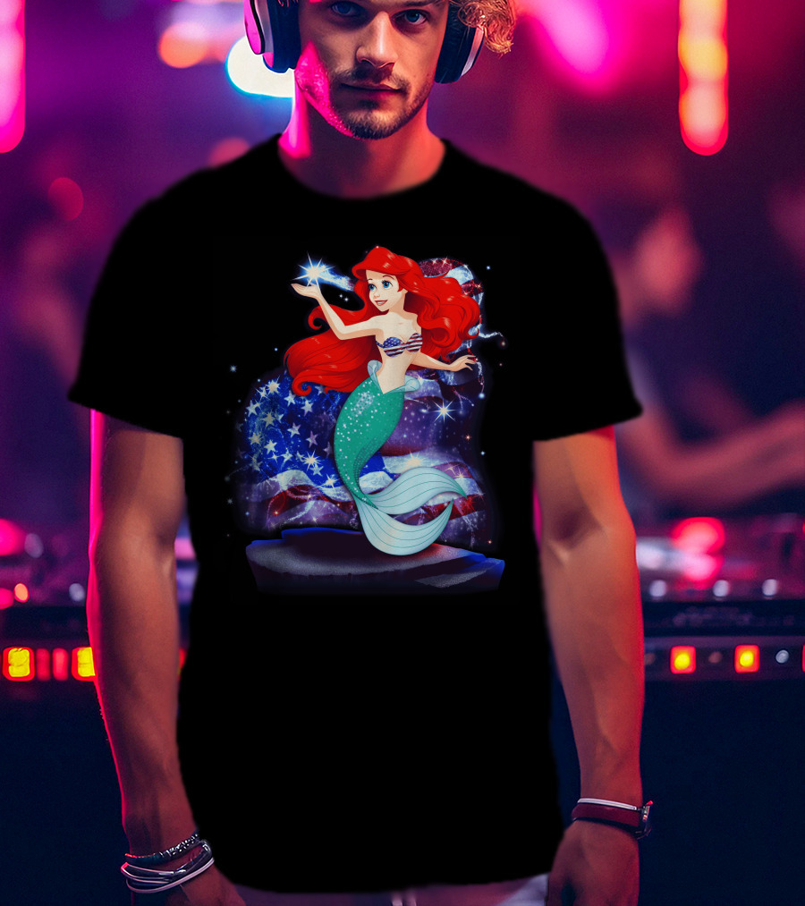 Ariel Bling July Patriotic Starry Mermaid T-Shirt