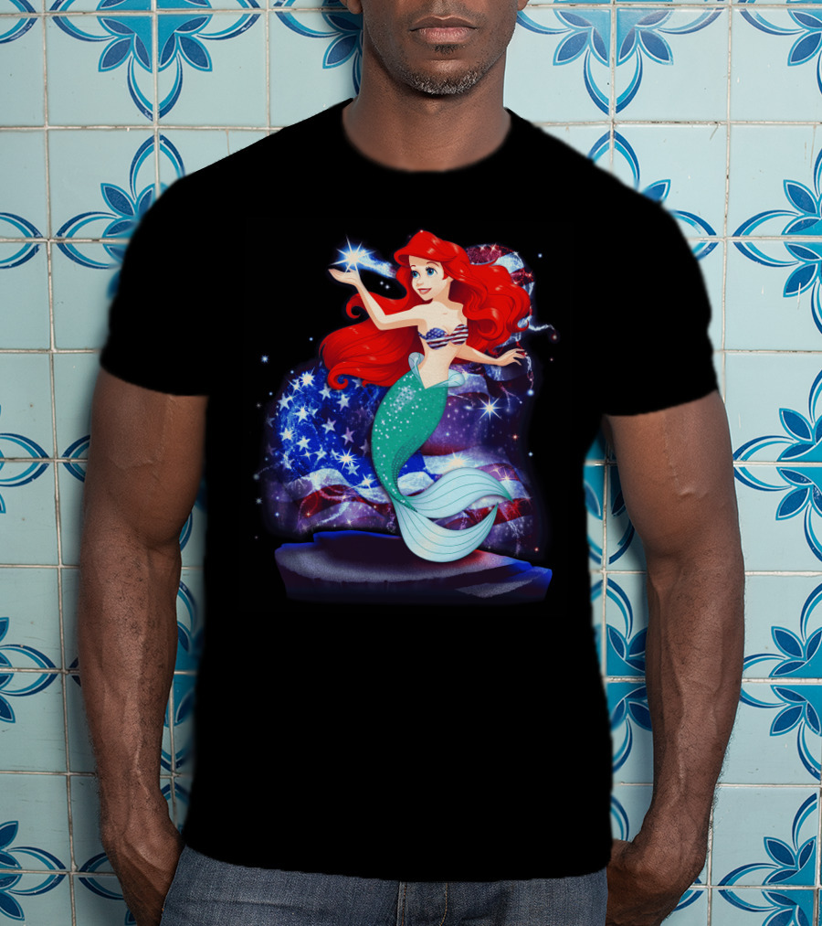 Ariel Bling July Patriotic Starry Mermaid T-Shirt