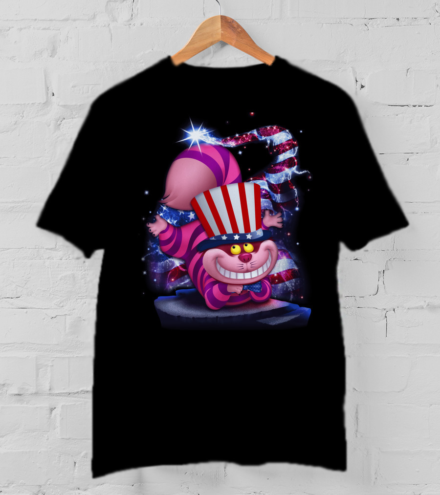 Cheshire Cat Patriotic Bling USA July Hat T-Shirt