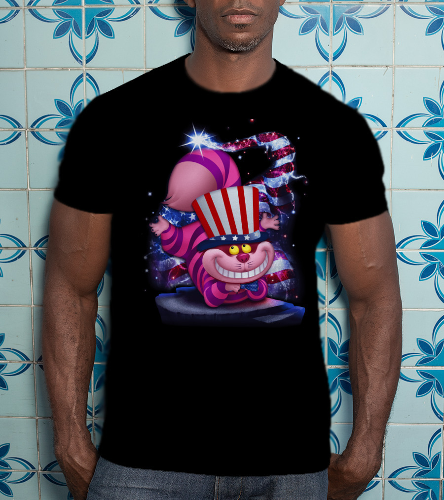 Cheshire Cat Patriotic Bling USA July Hat T-Shirt