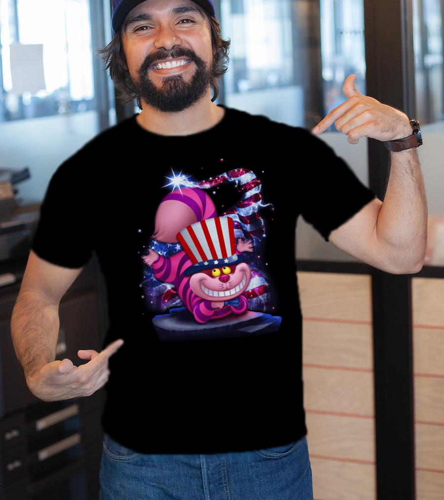 Cheshire Cat Patriotic Bling USA July Hat T-Shirt