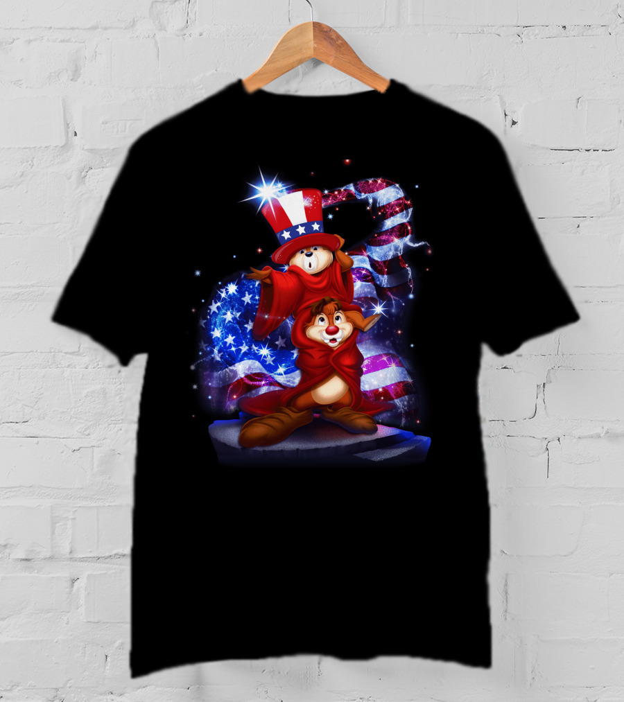 Chip And Dale Patriotic Celebration With Stars And Stripes Bling T-Shirt