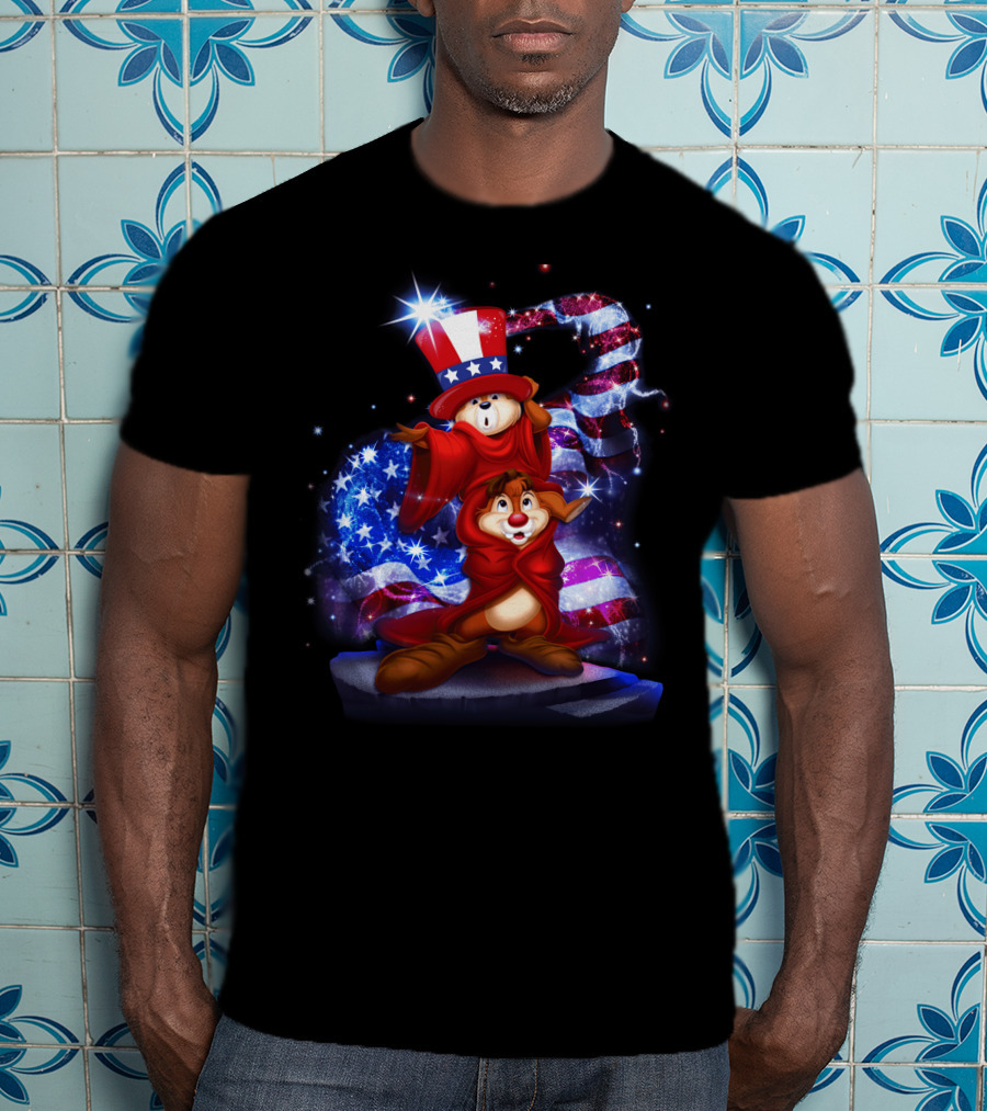 Chip And Dale Patriotic Celebration With Stars And Stripes Bling T-Shirt