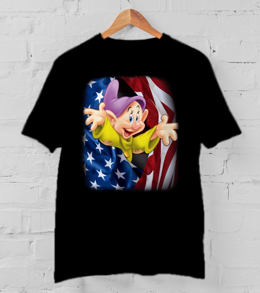 Dopey Celebrates Fourth Of July With American Flag Background T-Shirt
