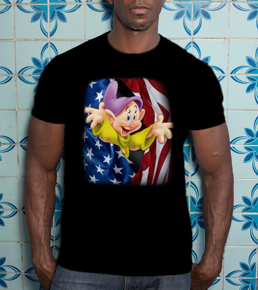 Dopey Celebrates Fourth Of July With American Flag Background T-Shirt