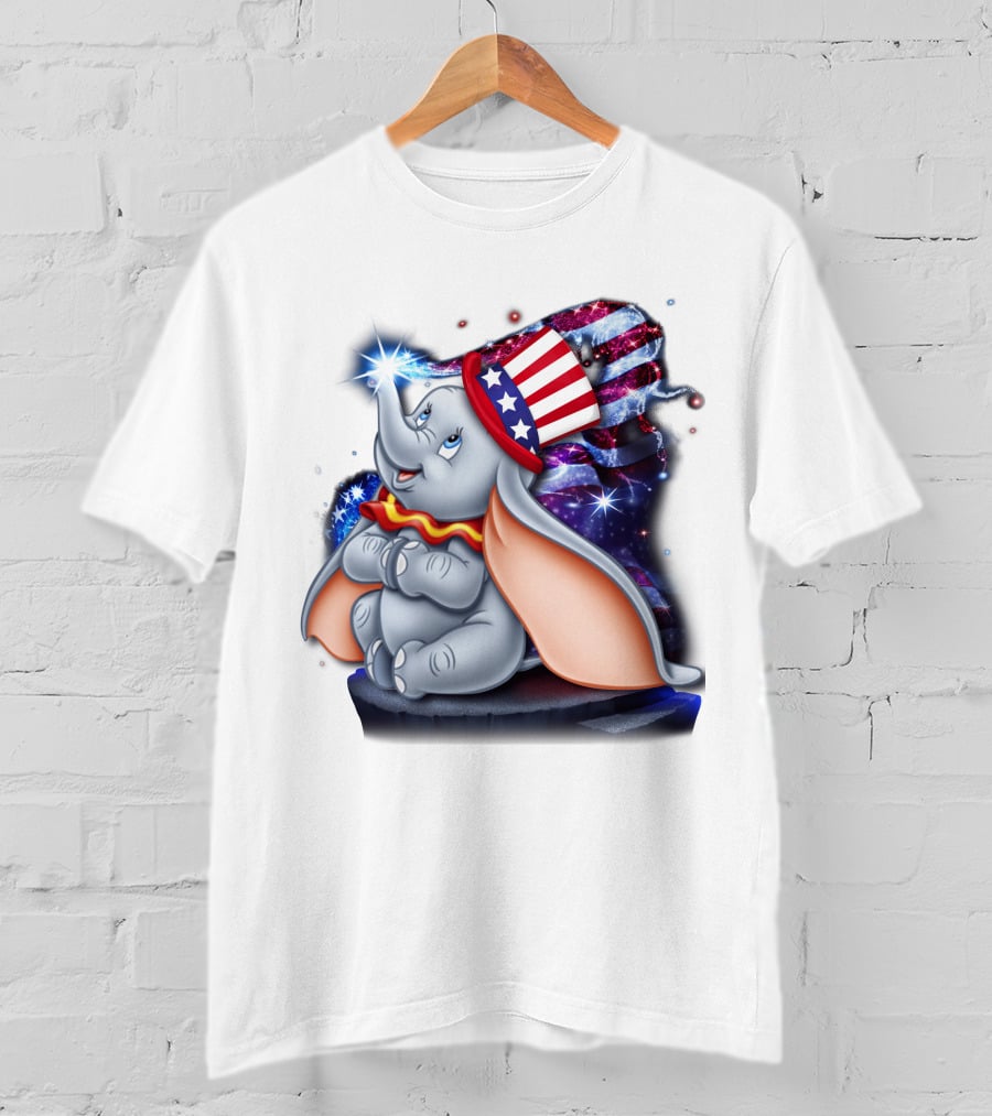 Dumbo Bling July Patriotic Celebration With American Flag Hat T-Shirt