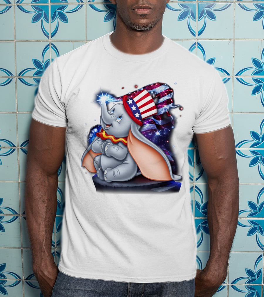 Dumbo Bling July Patriotic Celebration With American Flag Hat T-Shirt