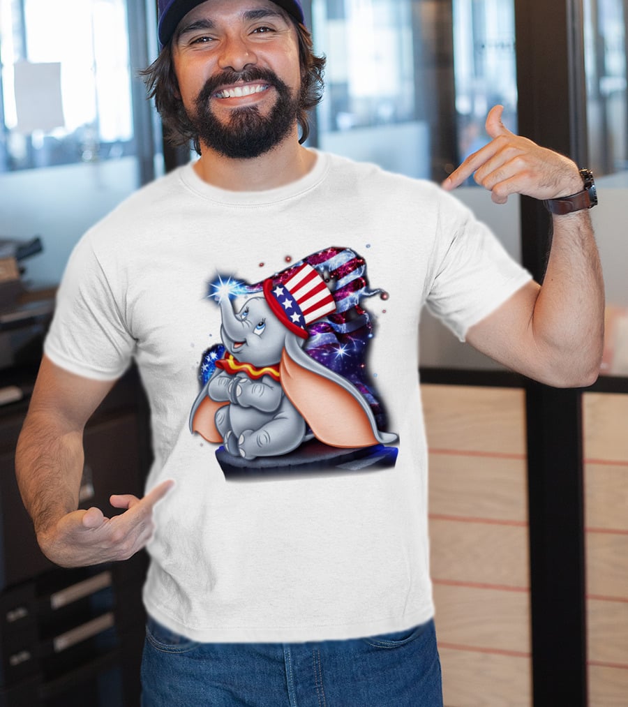 Dumbo Bling July Patriotic Celebration With American Flag Hat T-Shirt