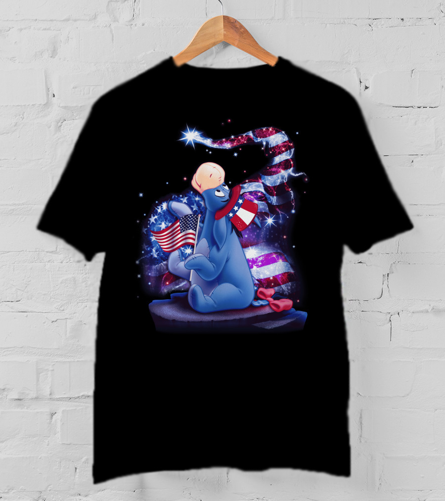 Eeyore Bling July American Flag Celebration With Patriotic Stars And Sparkle T-Shirt