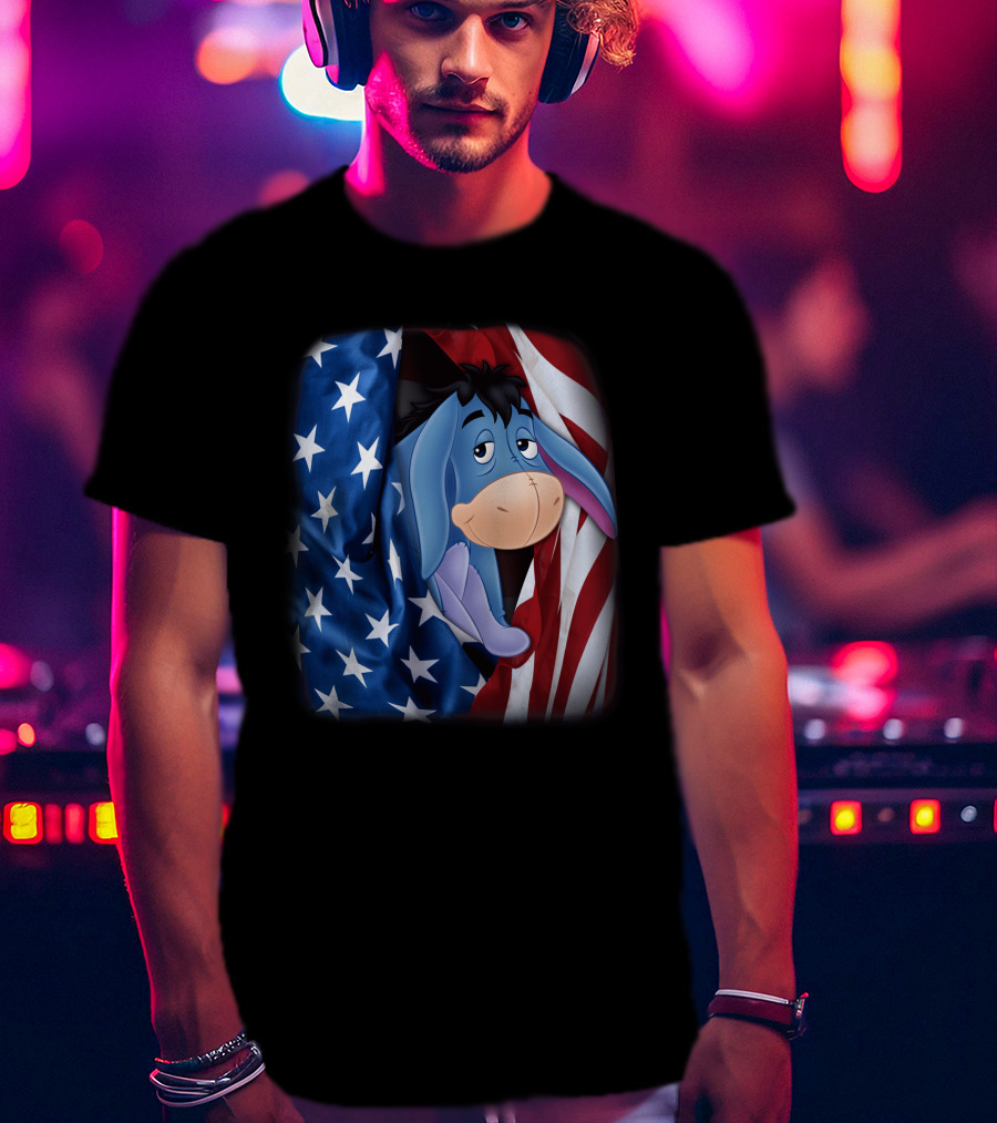 Eeyore American Flag Stars And Stripes Fourth Of July T-Shirt
