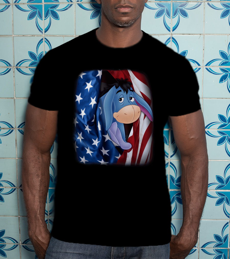 Eeyore American Flag Stars And Stripes Fourth Of July T-Shirt