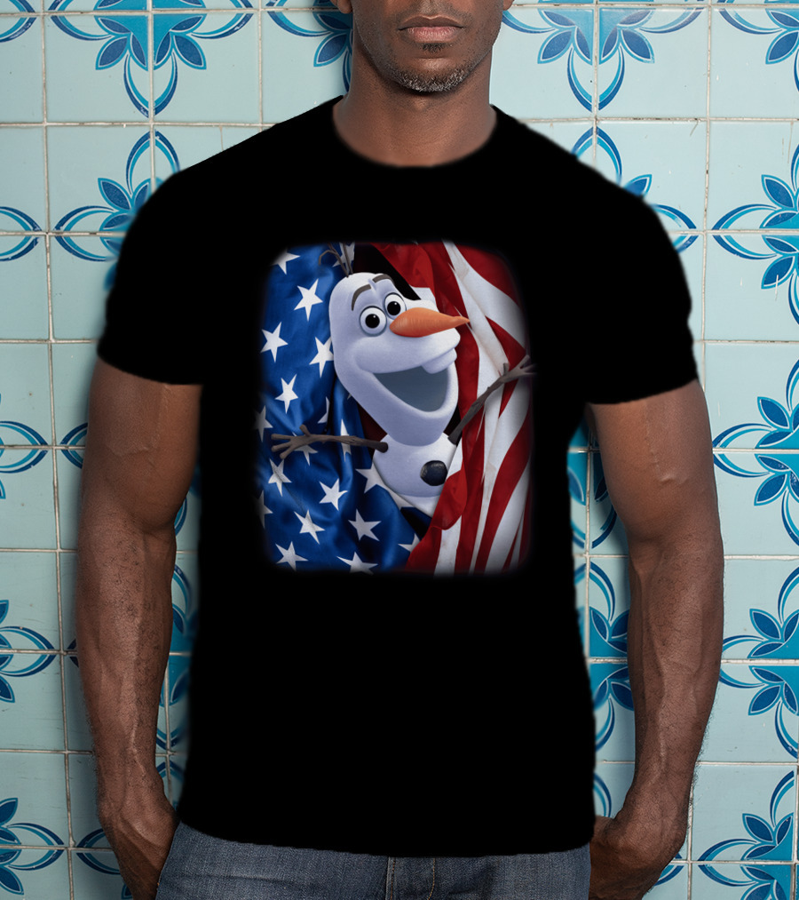 Olaf Wrapped In American Flag Fourth Of July T-Shirt
