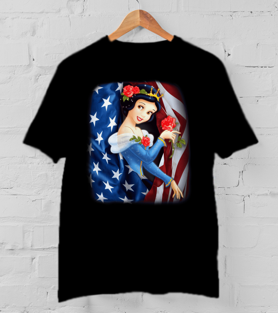 Snow White American Flag Red Rose Fourth Of July T-Shirt