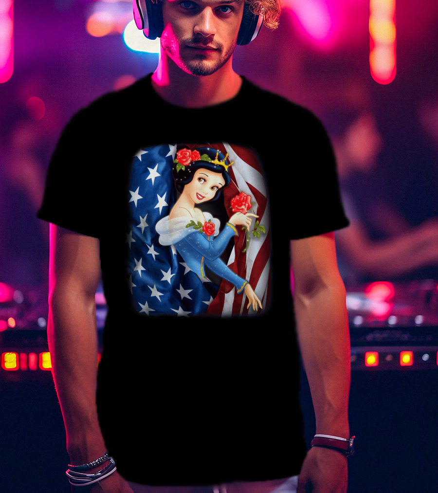 Snow White American Flag Red Rose Fourth Of July T-Shirt