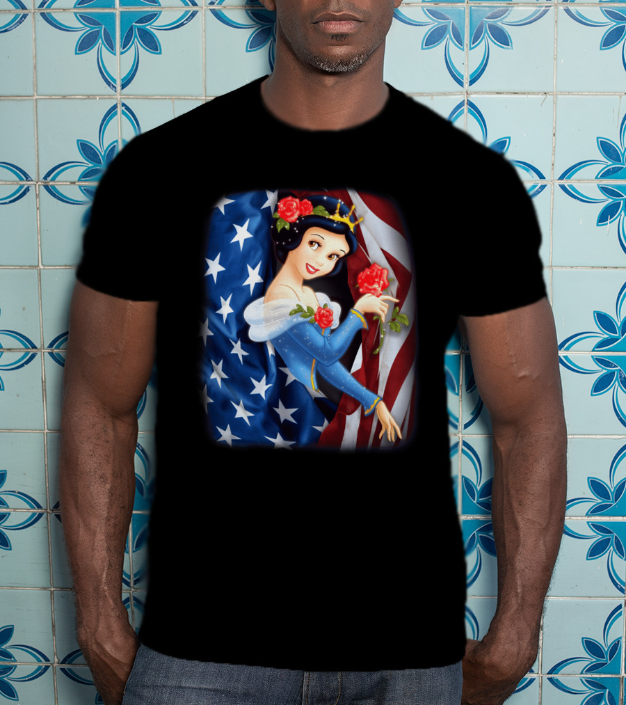 Snow White American Flag Red Rose Fourth Of July T-Shirt