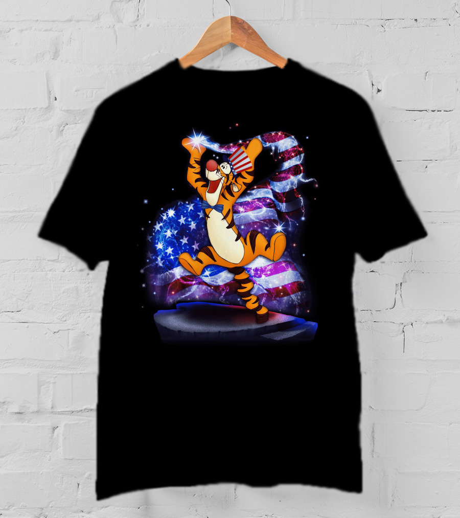 Tigger Bling Fourth Of July Celebration With Sparkling American Flag T-Shirt