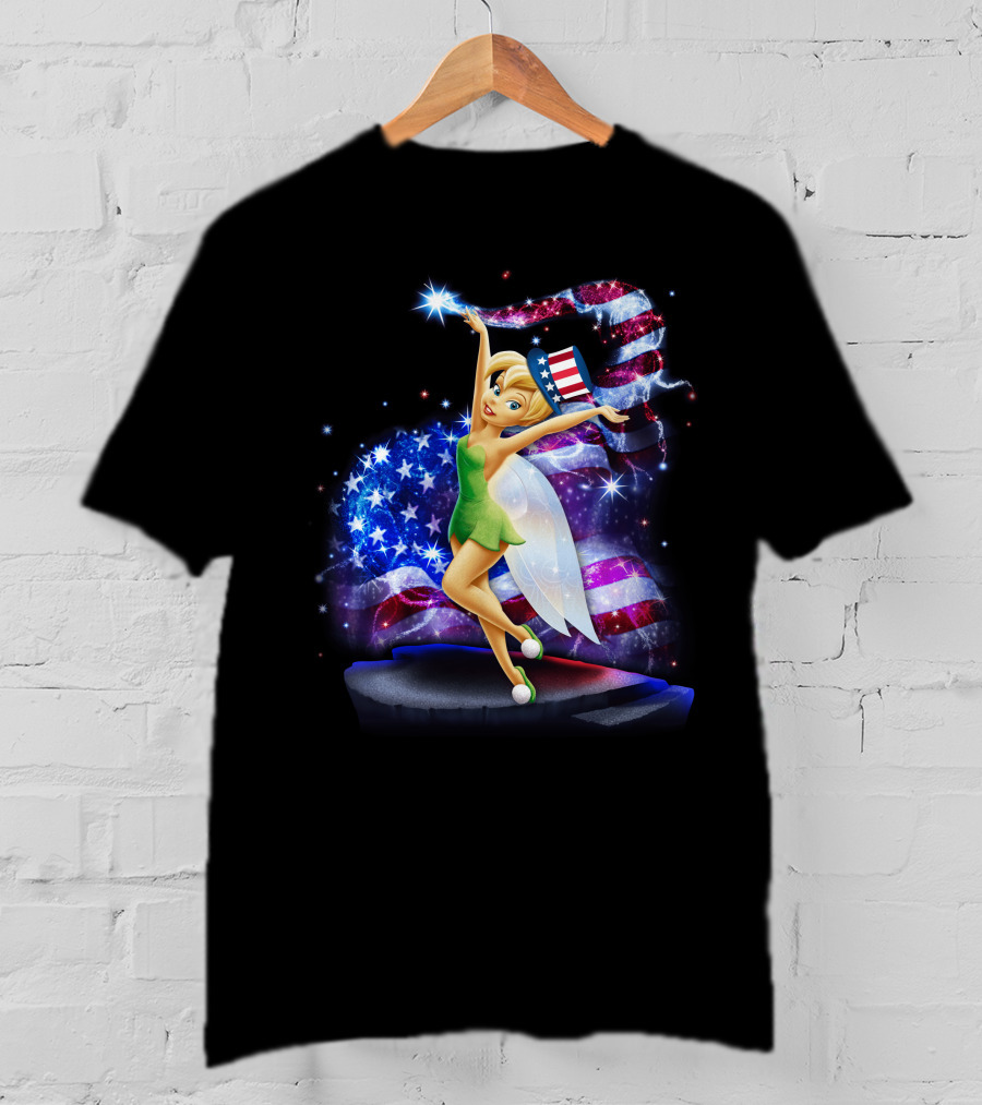 Tinkerbell Bling July Patriotic Sparkle With American Flag And Stars T-Shirt