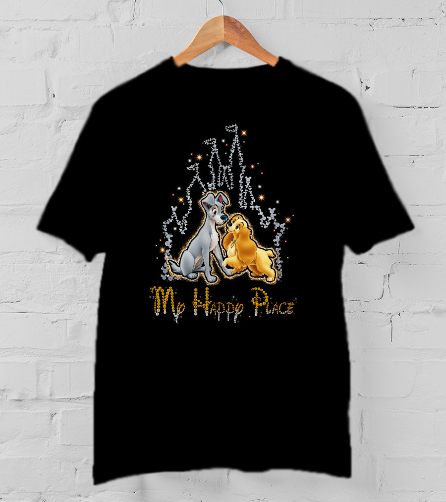 Lady And The Tramp My Happy Place Disney Castle Sparkle T-Shirt