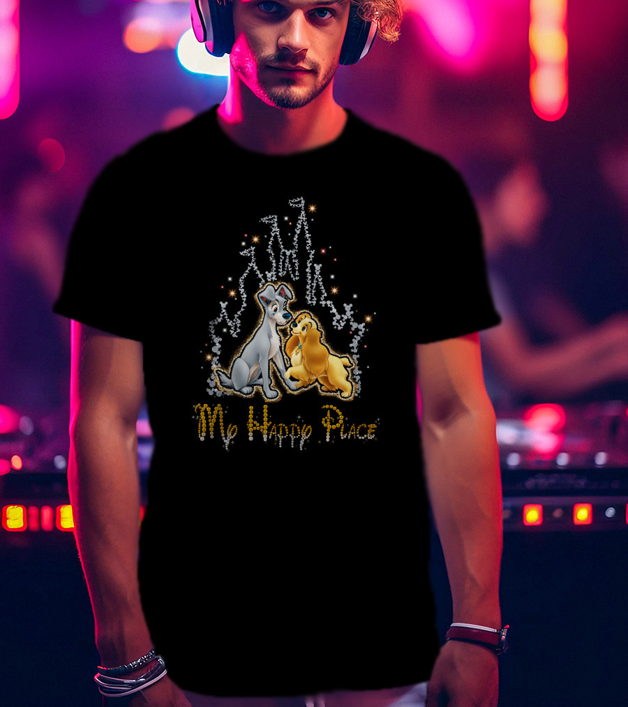 Lady And The Tramp My Happy Place Disney Castle Sparkle T-Shirt