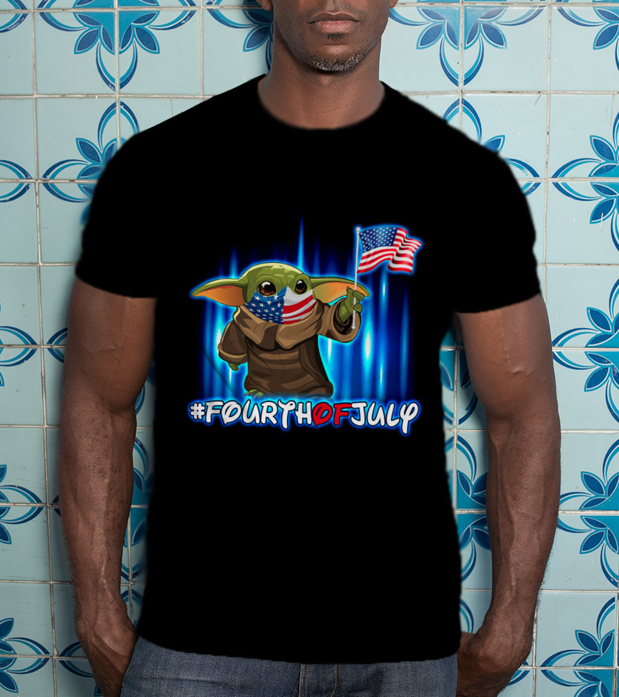 FOURTHOFJULY Baby Yoda With American Flag T-Shirt