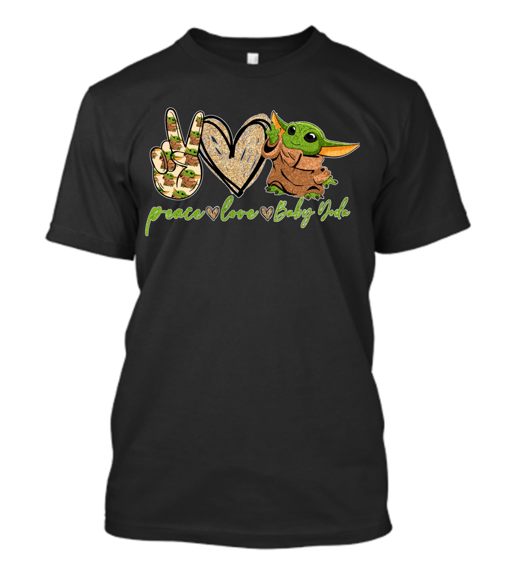Peace Heart Hand Sign Green Creature Baby Yoda T-Shirt