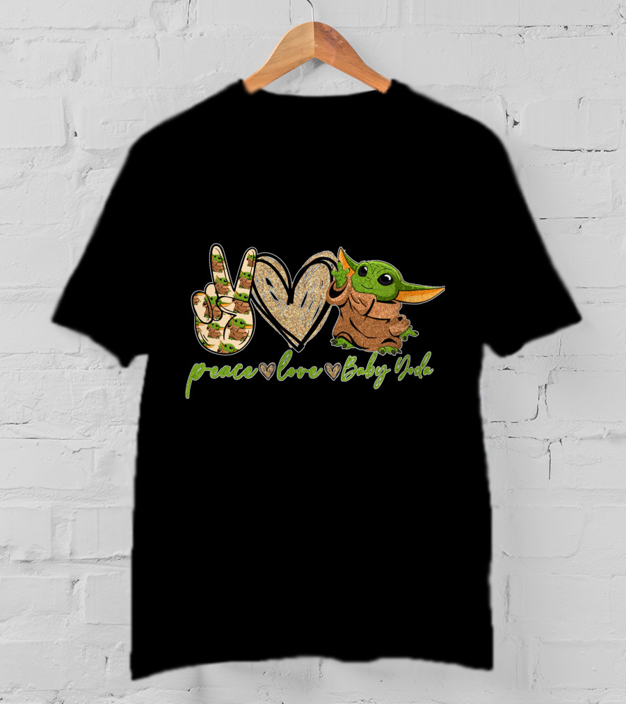 Peace Heart Hand Sign Green Creature Baby Yoda T-Shirt