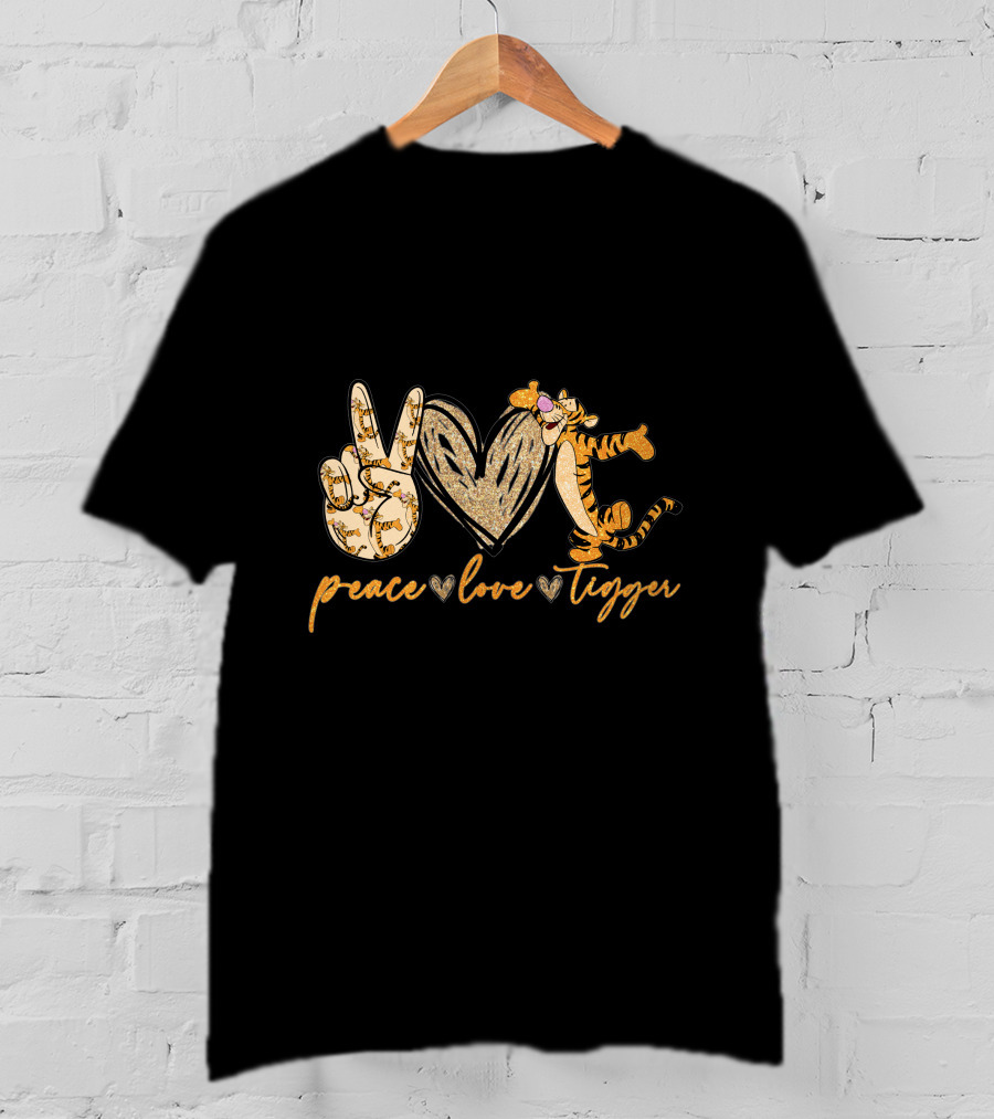 Peace Love Tigger Heart Gesture Cartoon Character T-Shirt