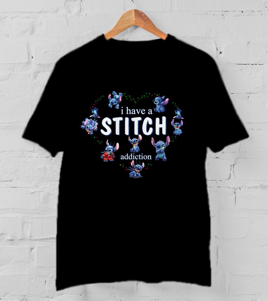 I Have A Stitch Addiction With Multiple Stitch Characters In Heart Shape T-Shirt