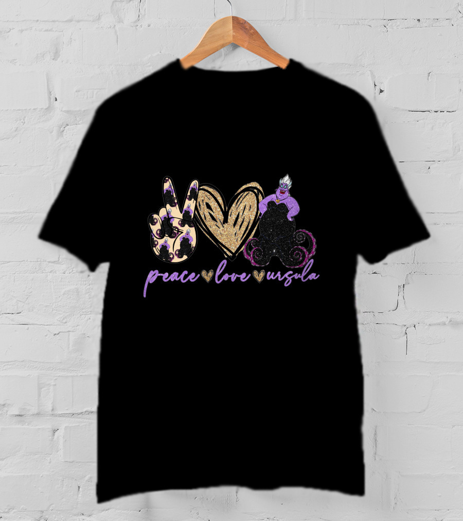 Peace Love Ursula Glitter Heart Iconic Sea Witch T-Shirt