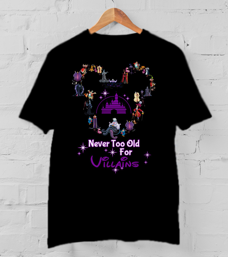 Never Too Old For Villains Iconic Figures Magical Castle Stars T-Shirt