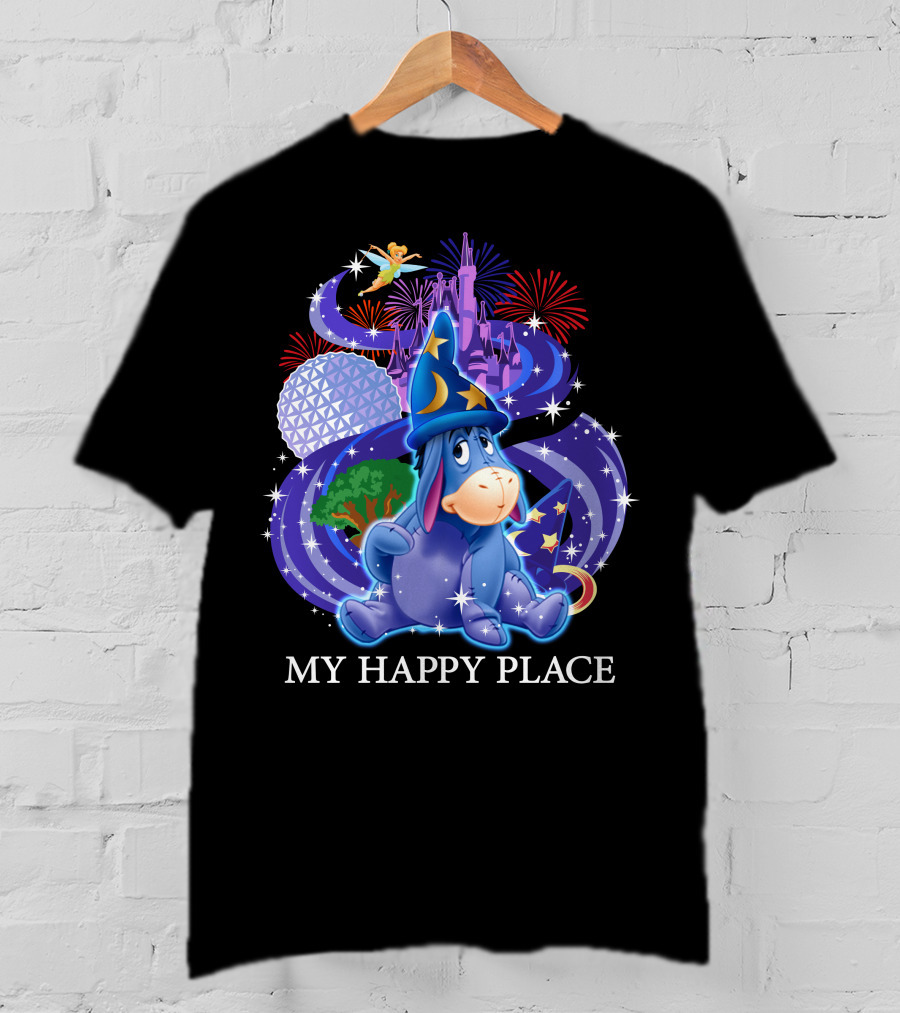 Eeyore My Happy Place Disney Castle Fireworks Spaceship Earth Tinker Bell T-Shirt