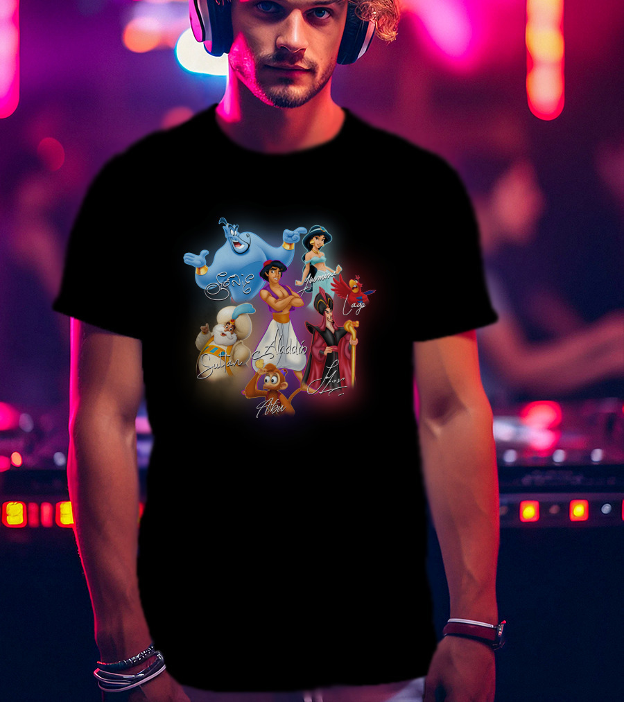 Aladdin Jasmine Genie Jafar Iago Sultan Abu Signatures T-Shirt
