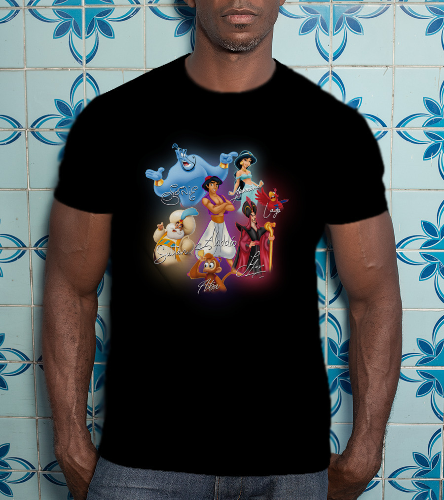 Aladdin Jasmine Genie Jafar Iago Sultan Abu Signatures T-Shirt
