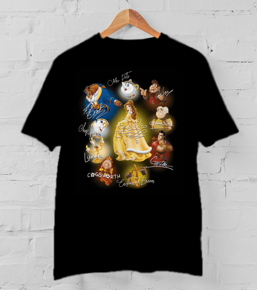 Belle Beast Mrs. Potts Chip Lumiere Cogsworth Enchanted Broom Gaston Maurice Lefou T-Shirt