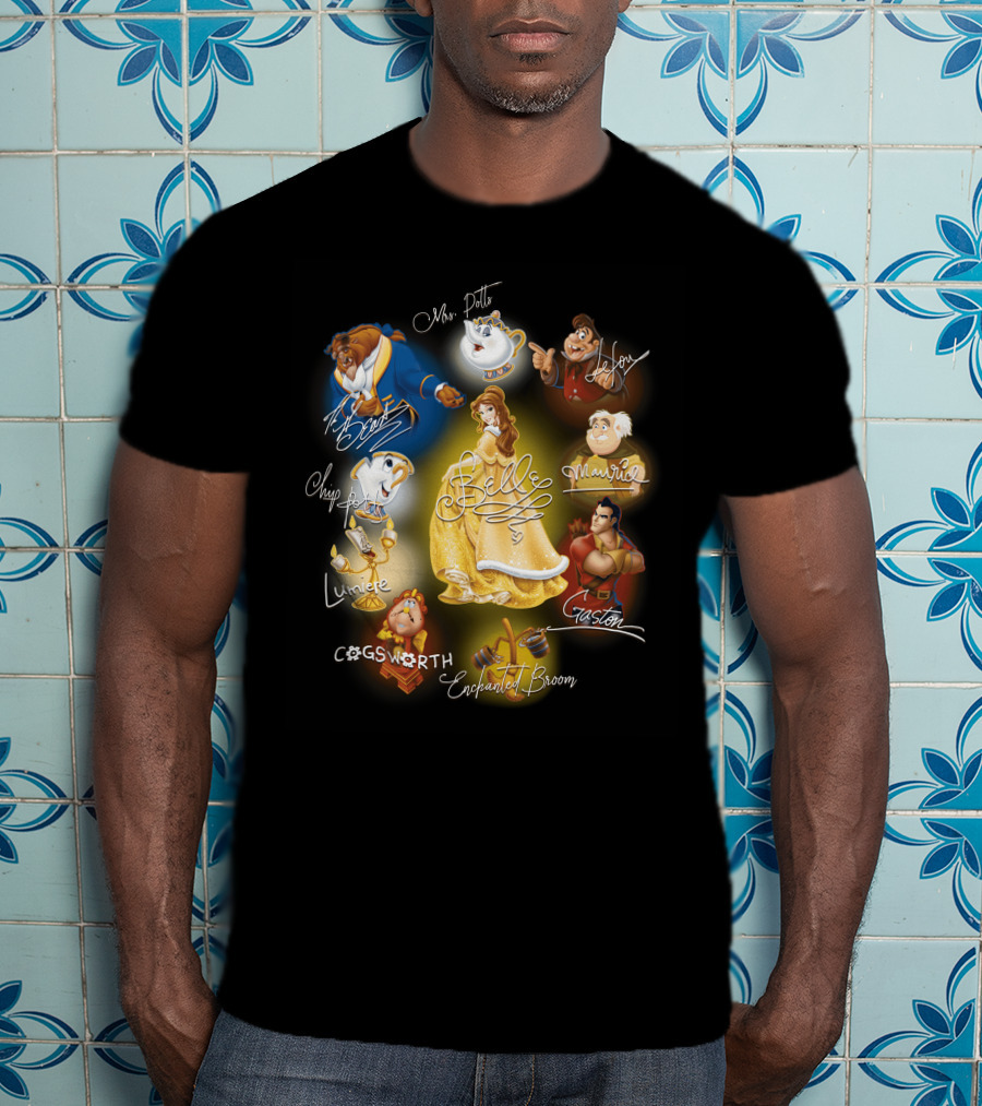 Belle Beast Mrs. Potts Chip Lumiere Cogsworth Enchanted Broom Gaston Maurice Lefou T-Shirt