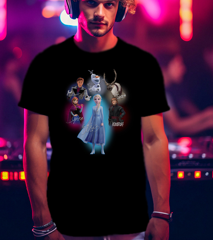 Anna Elsa Kristoff Sven Olaf Hans Frozen Signatures T-Shirt