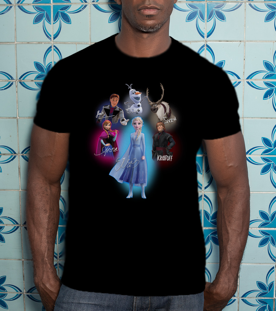 Anna Elsa Kristoff Sven Olaf Hans Frozen Signatures T-Shirt