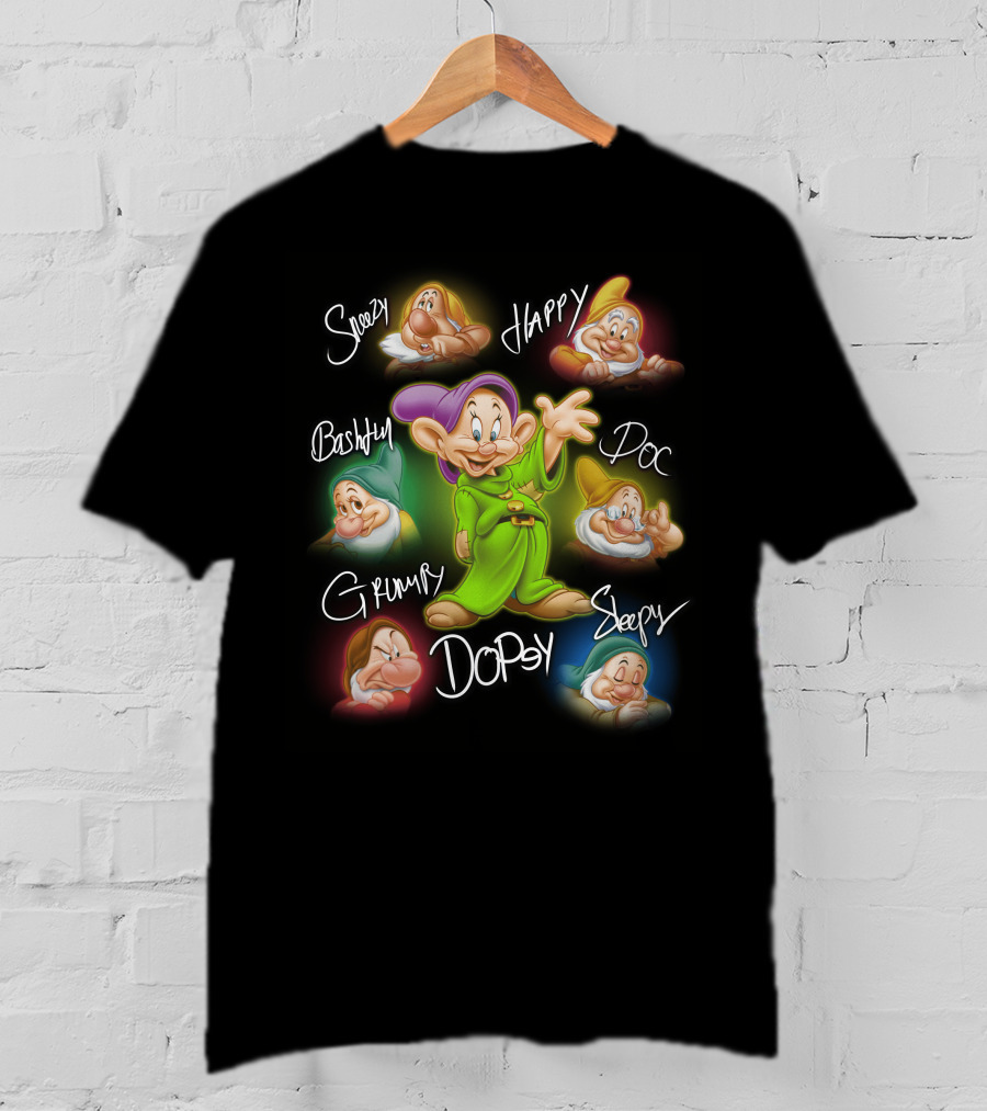 Seven Dwarfs Dopey Bashful Doc Grumpy Happy Sleepy Sneezy Signature T-Shirt