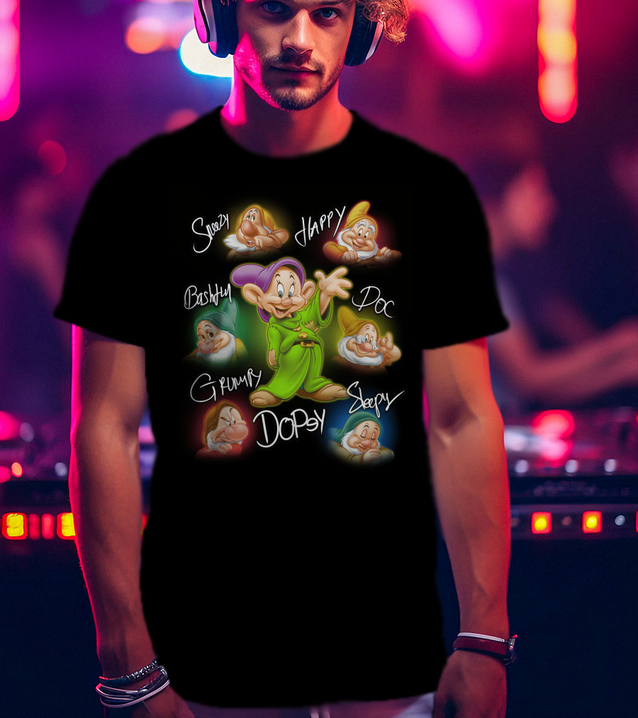 Seven Dwarfs Dopey Bashful Doc Grumpy Happy Sleepy Sneezy Signature T-Shirt