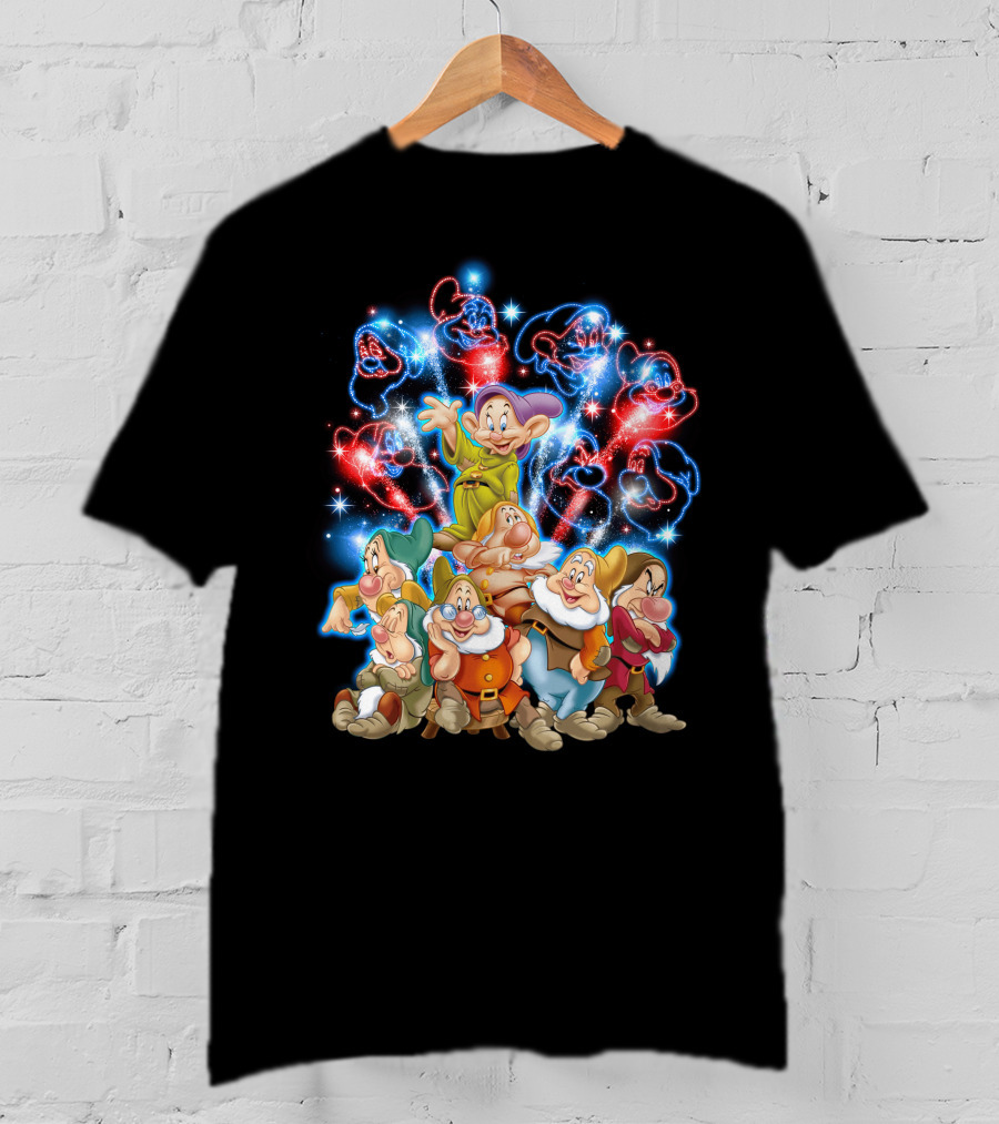 7 Dwarfs Firework Display With Dopey And Sparkling Night Sky T-Shirt