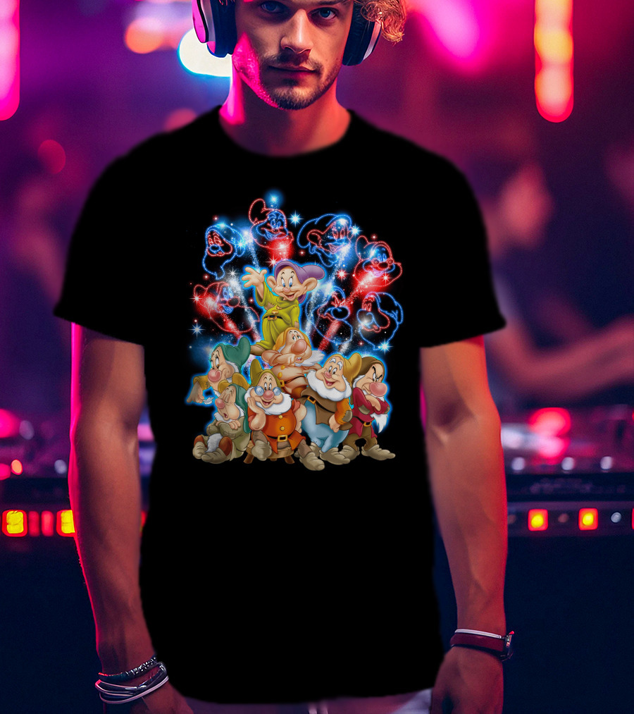 7 Dwarfs Firework Display With Dopey And Sparkling Night Sky T-Shirt