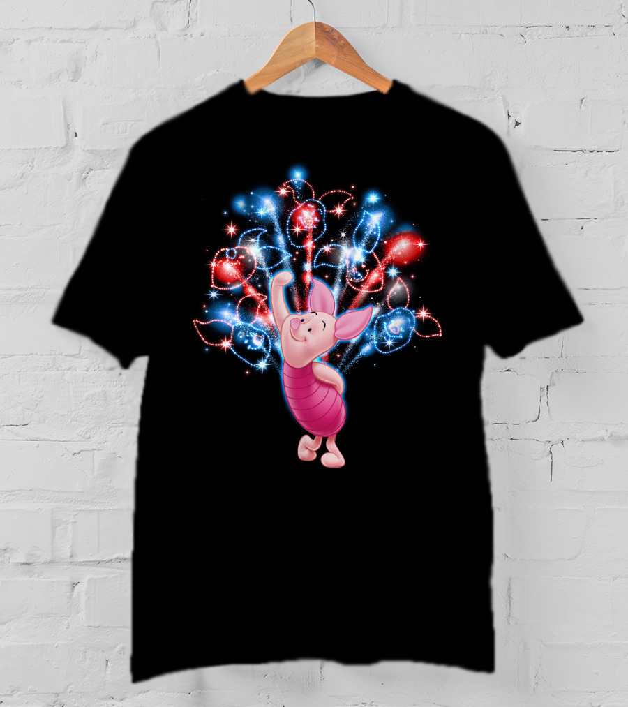 Piglet Celebrating With Colorful Fireworks Display T-Shirt