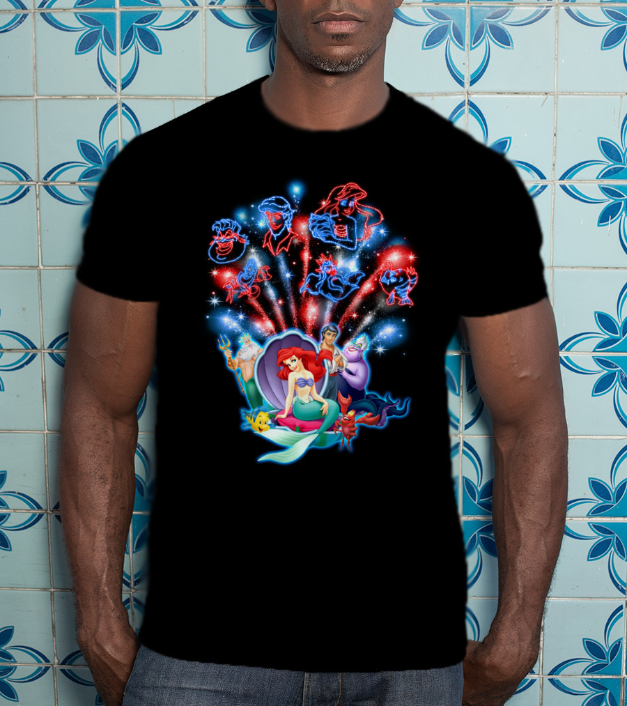 Ariel Firework Little Mermaid Characters Illuminated T-Shirt