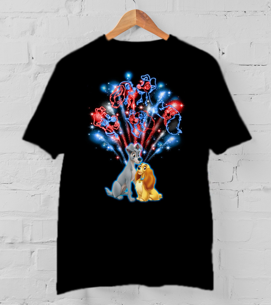 Lady And The Tramp Disney Fireworks Featuring Mickey Minnie Goofy Donald T-Shirt