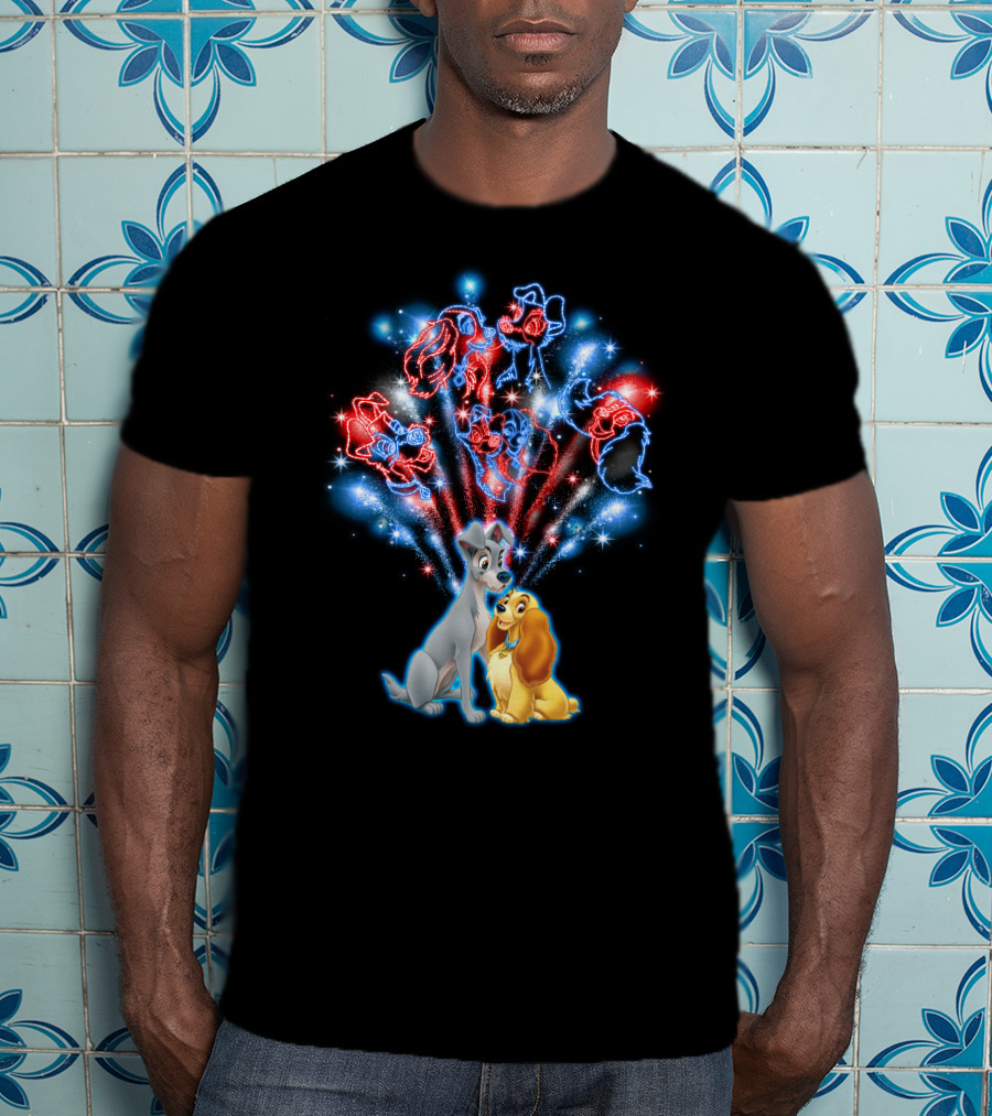 Lady And The Tramp Disney Fireworks Featuring Mickey Minnie Goofy Donald T-Shirt