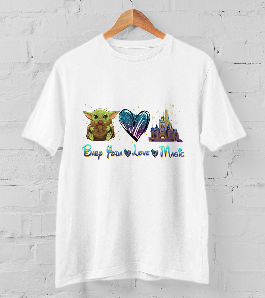 Baby Yoda Love Magic Heart Castle Fantasy T-Shirt