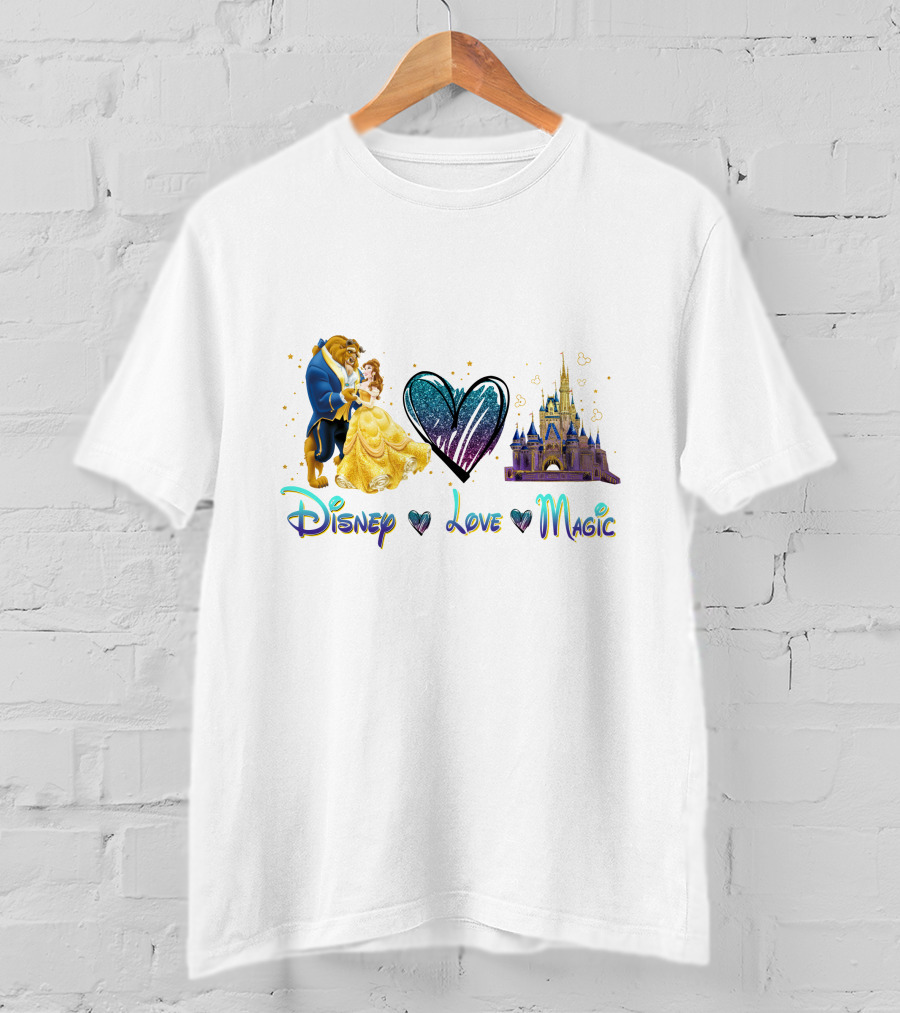 Disney Beauty And The Beast Love Magic Castle Heart T-Shirt